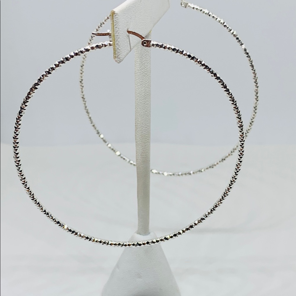Sterling Silver 925 Hoop Earrings 2.75” - Picture 2 of 8
